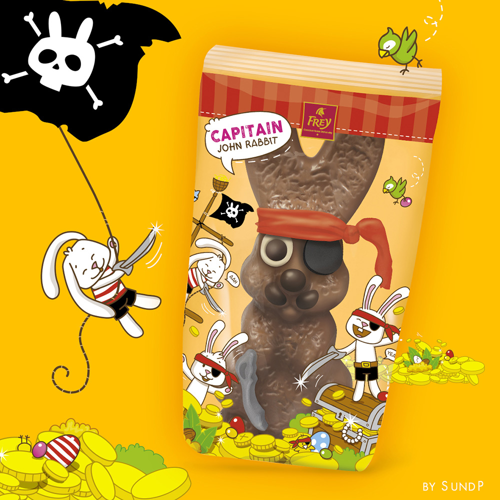 Chocolat Frey - Capitain John Rabbit - Die durchsichtige Verpackung erzÀhlt eine Geschichte
